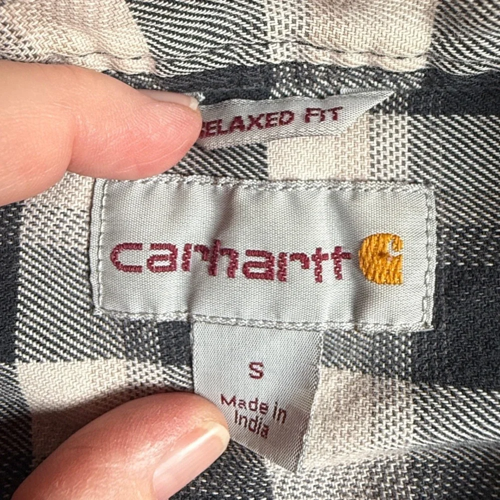 Carhartt Mens Relaxed Fit Buffalo Plaid Flannel Shirt Black White Small 1958